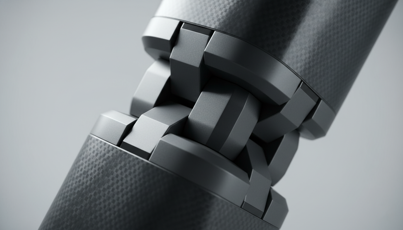 Macro view of a precision injection molded robotic joint with carbon fiber reinforcement