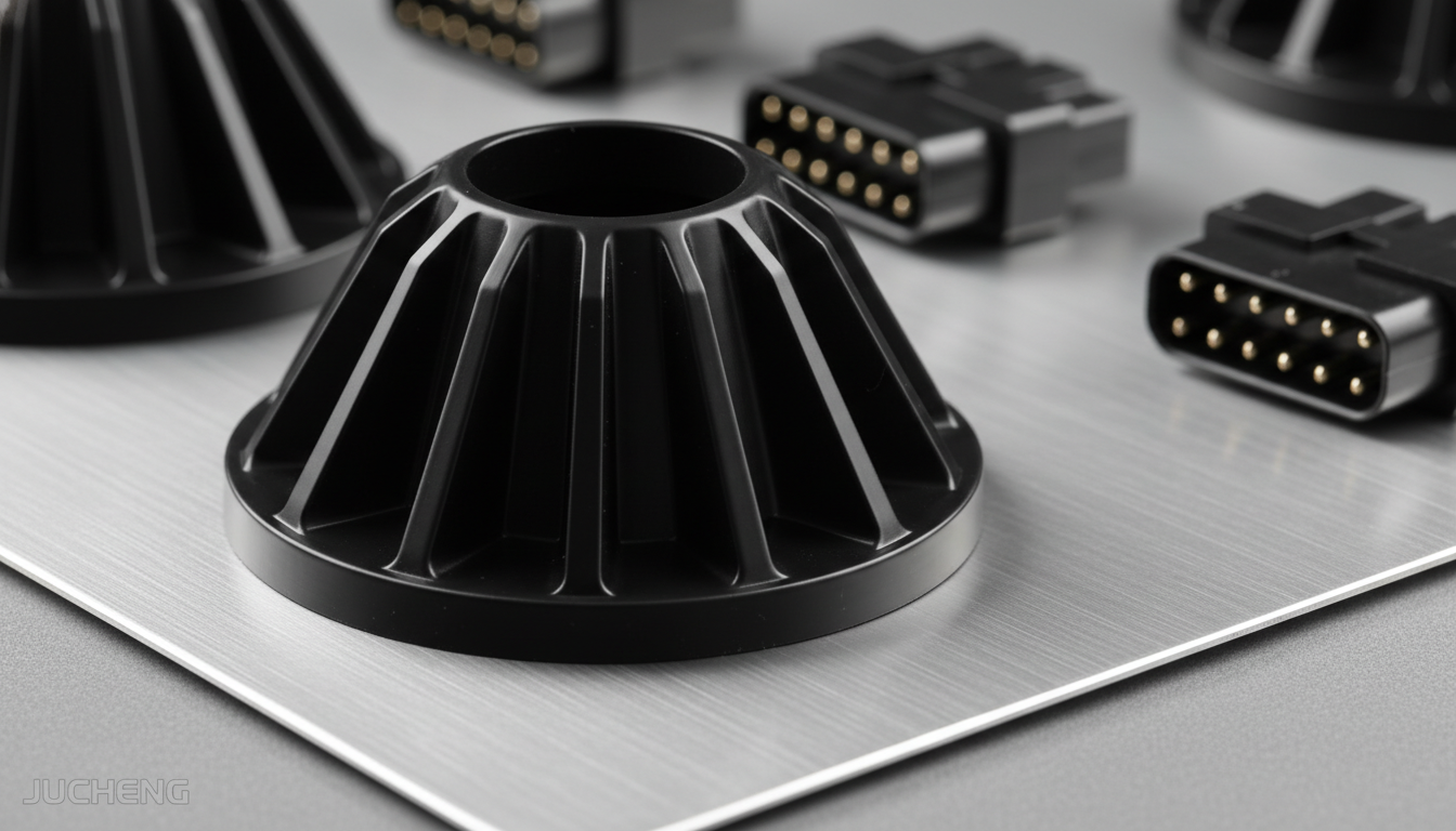 High-precision-injection-molded-black-30-glass-filled-PBT-motor-end-bells-and-connectors-made-from-SABIC-Valox-420