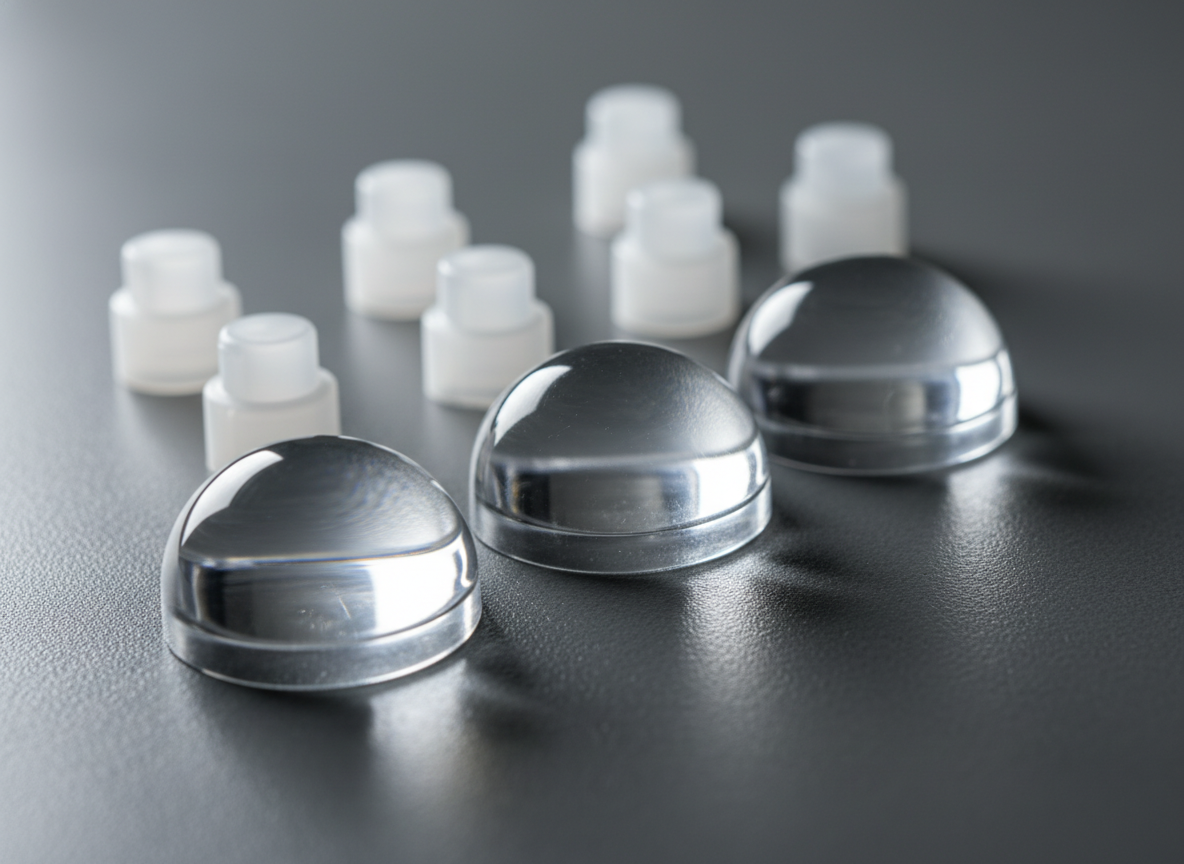 High-precision-injection-molded-optical-clear-lenses-and-electronic-caps-made-of-PC-Sabic-Lexan-141R