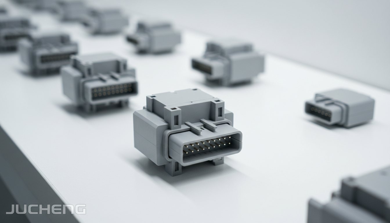 High-precision-injection-molded-unreinforced-flame-retardant-grey-PBT-electrical-connector-blocks-made-from-BASF-Ultradur-B4406