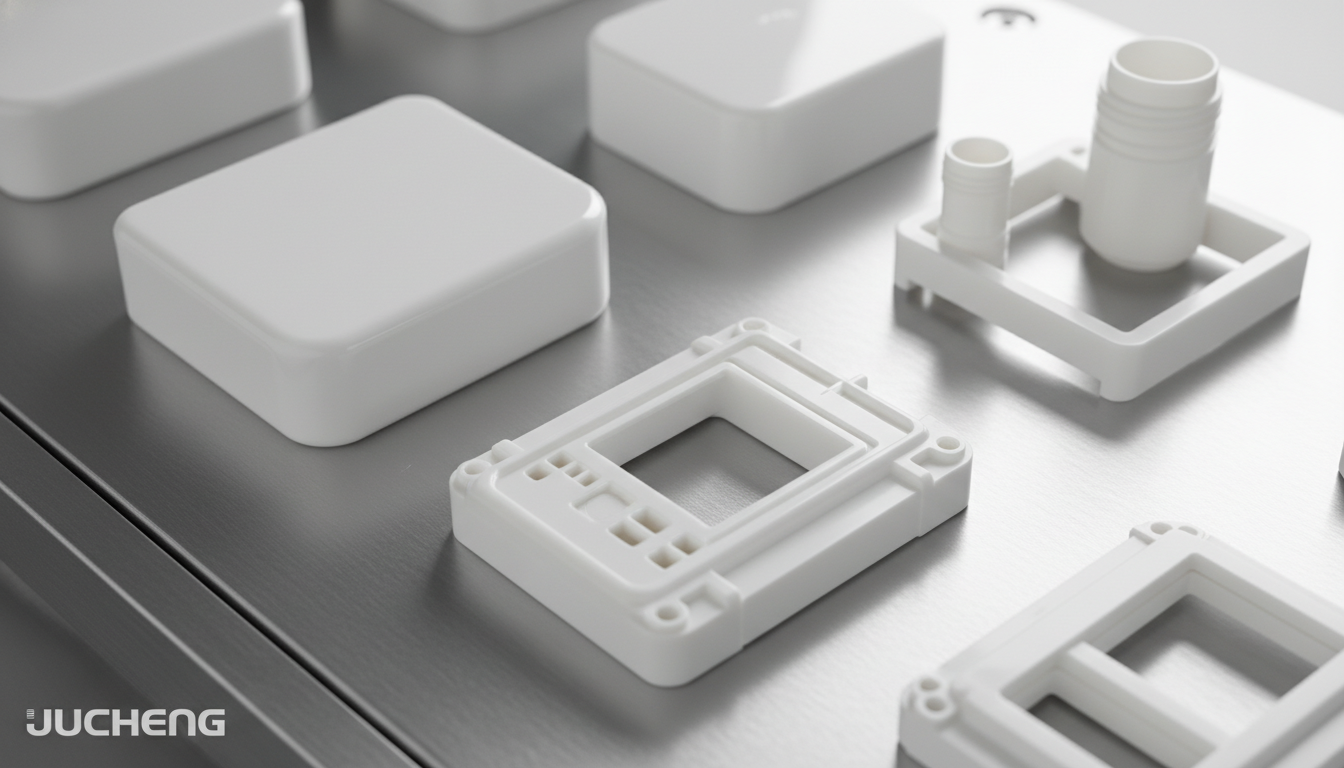 High-precision-injection-molded-unreinforced-natural-white-PBT-structural-caps-and-couplers-made-from-BASF-Ultradur-B4500