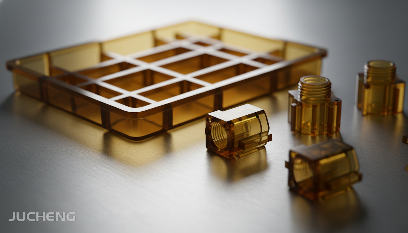 Precision-injection-molded-amber-colored-transparent-SABIC-Ultem-1000-components