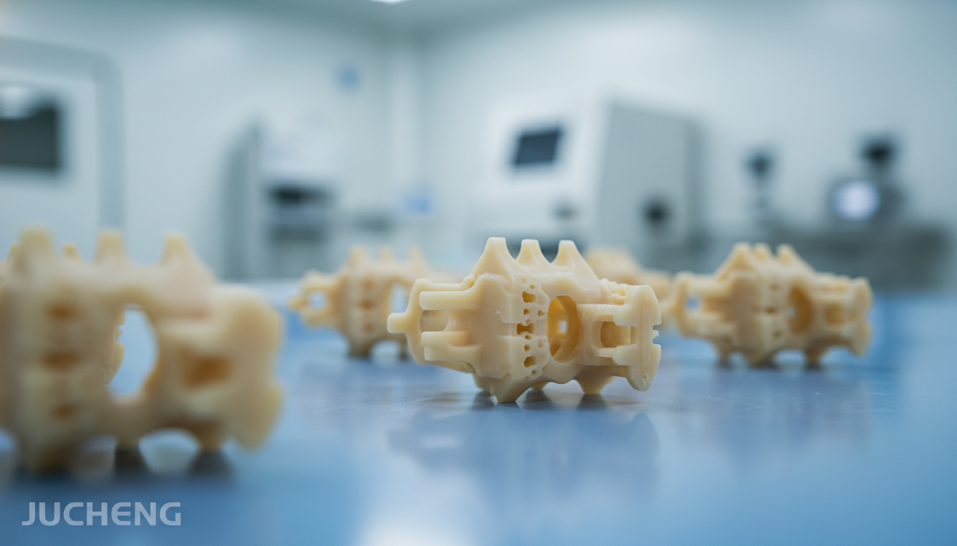 Precision-injection-molded-bio-inert-beige-PEEK-spinal-cages-and-suture-anchors-made-of-Evonik-Vestakeep-i4G