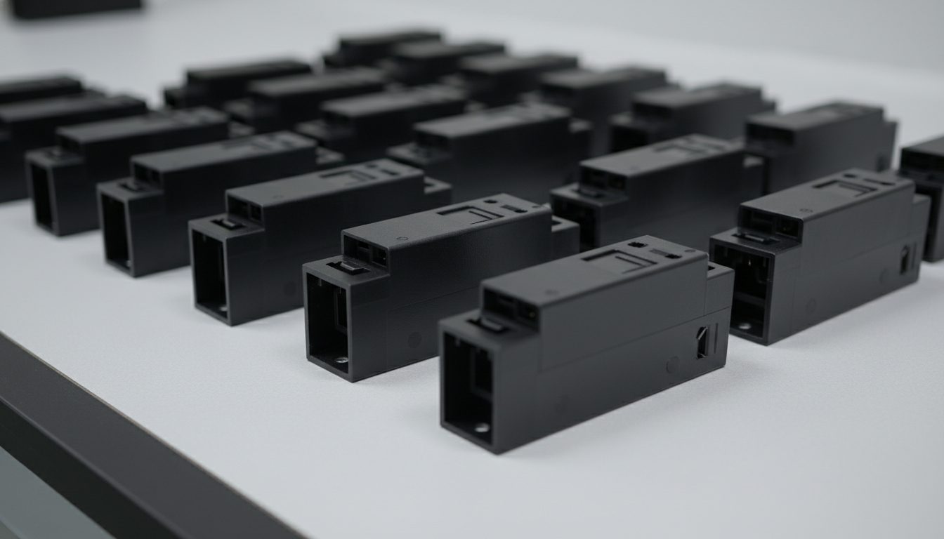 Precision-injection-molded-black-Lexan-940A-flame-retardant-PC-electrical-casings