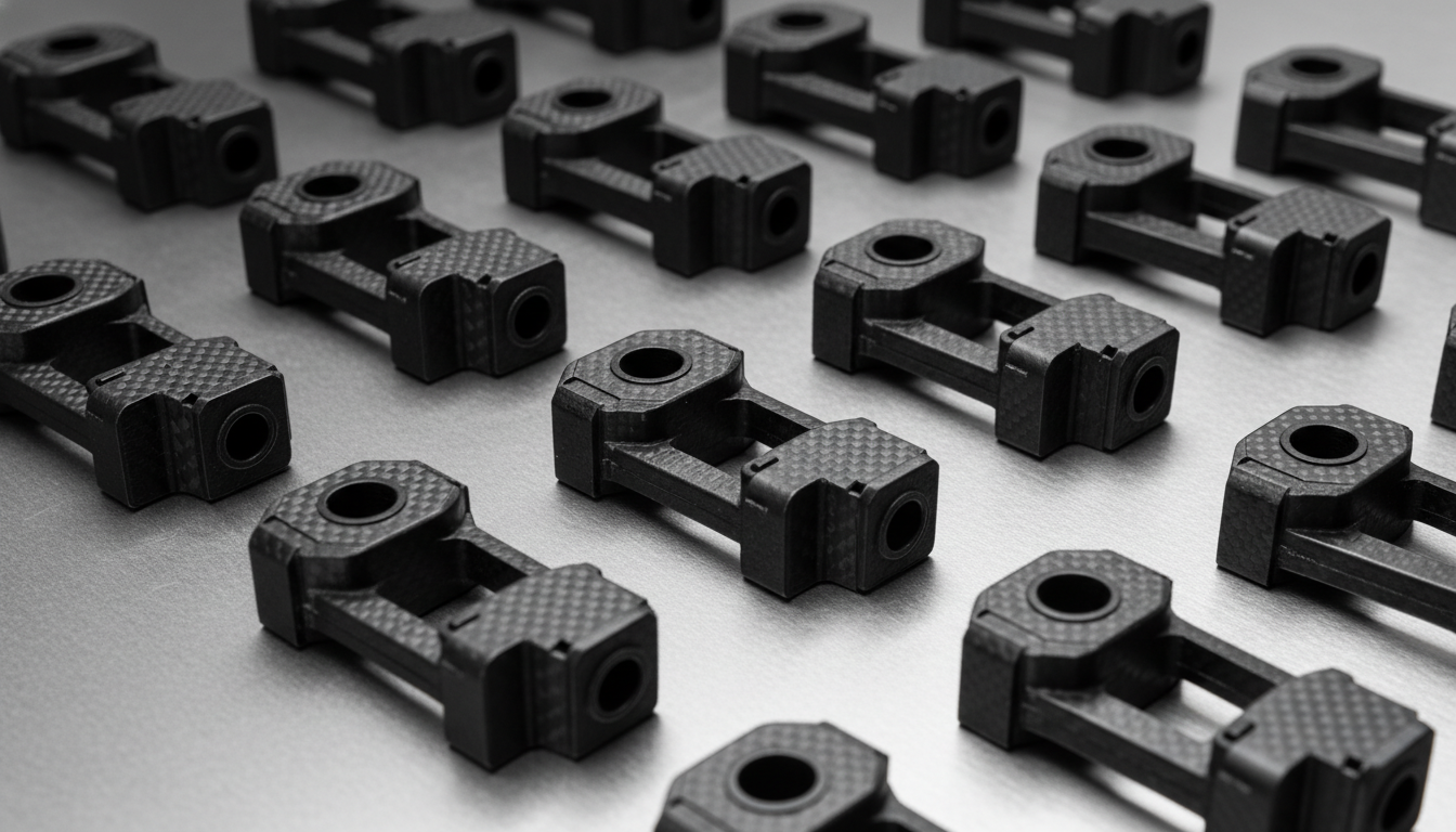 Precision-injection-molded-black-Ultramid-A3WC8-PA66-CF40-structural-brackets
