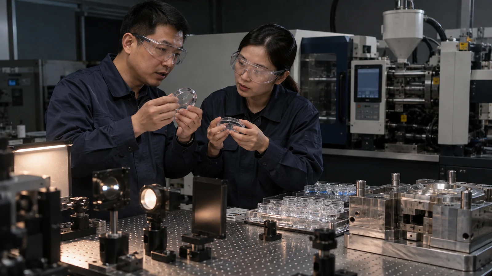 engineers-discussing-polarized-stress-samples