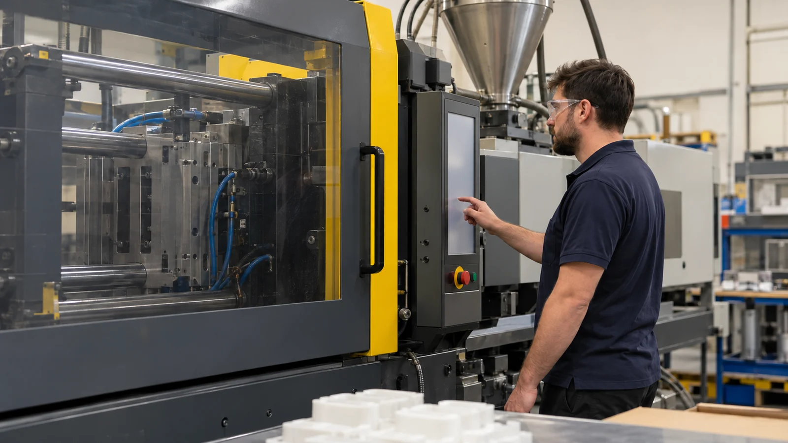Technician adjusts injection trial settings