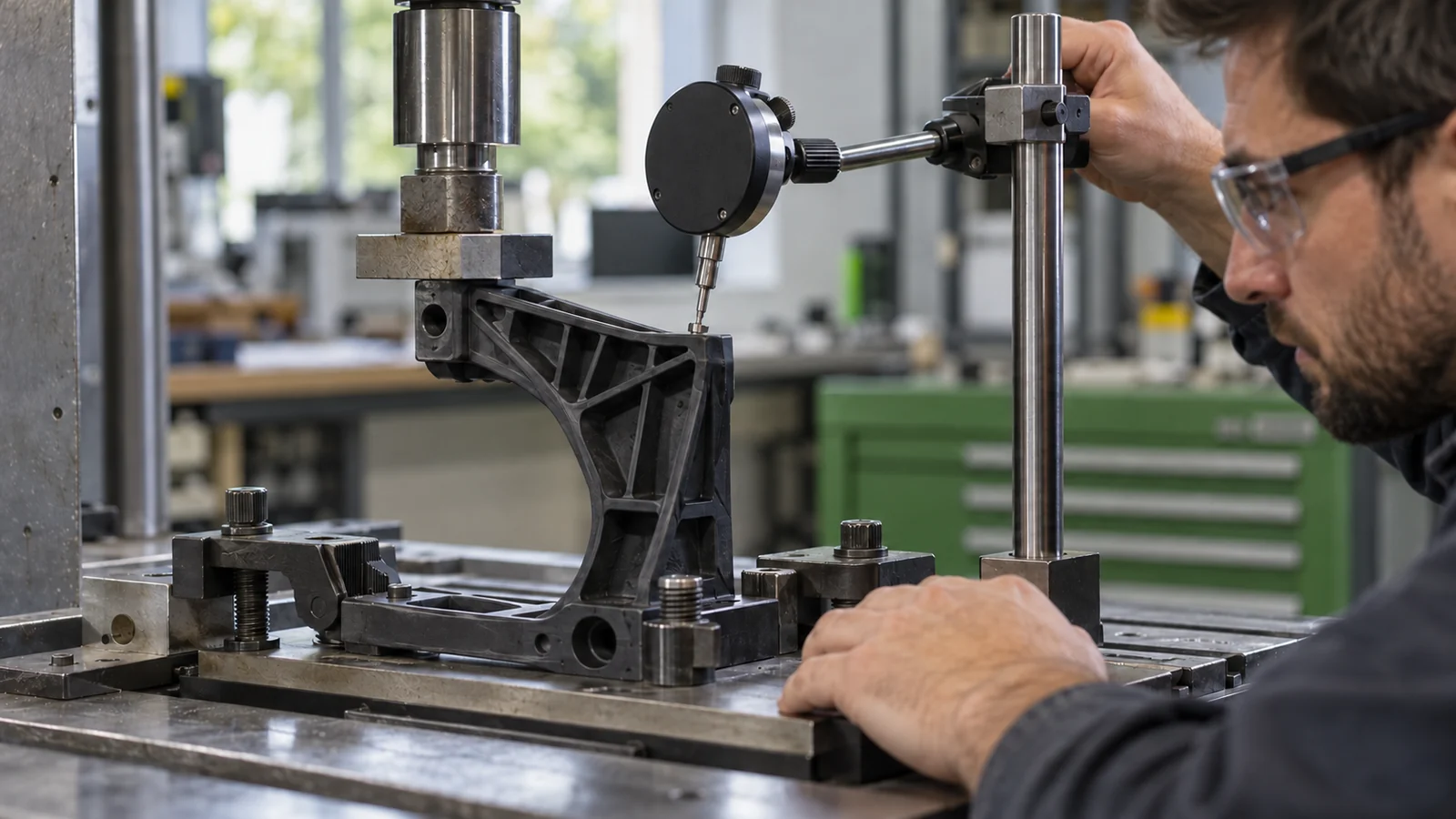 Technician checks molded bracket deflection