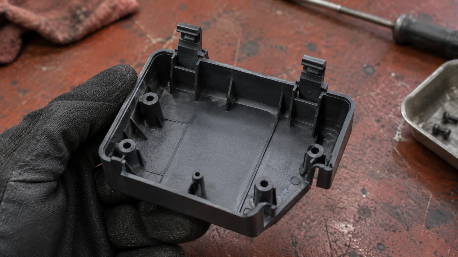 Nervürlü kalıplanmış muhafaza özellikleri yakın çekim Ribbed molded housing features closeup