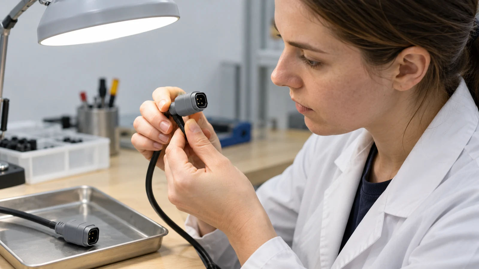 Inspector verifies encapsulated assembly