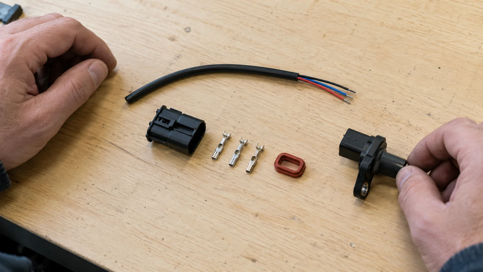 Connector assembly exposes material interfaces