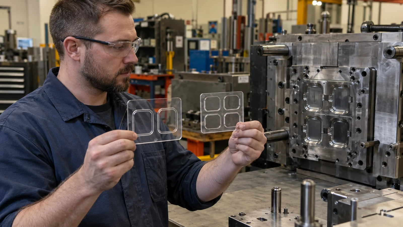 Engineer compares mold cavity layouts
