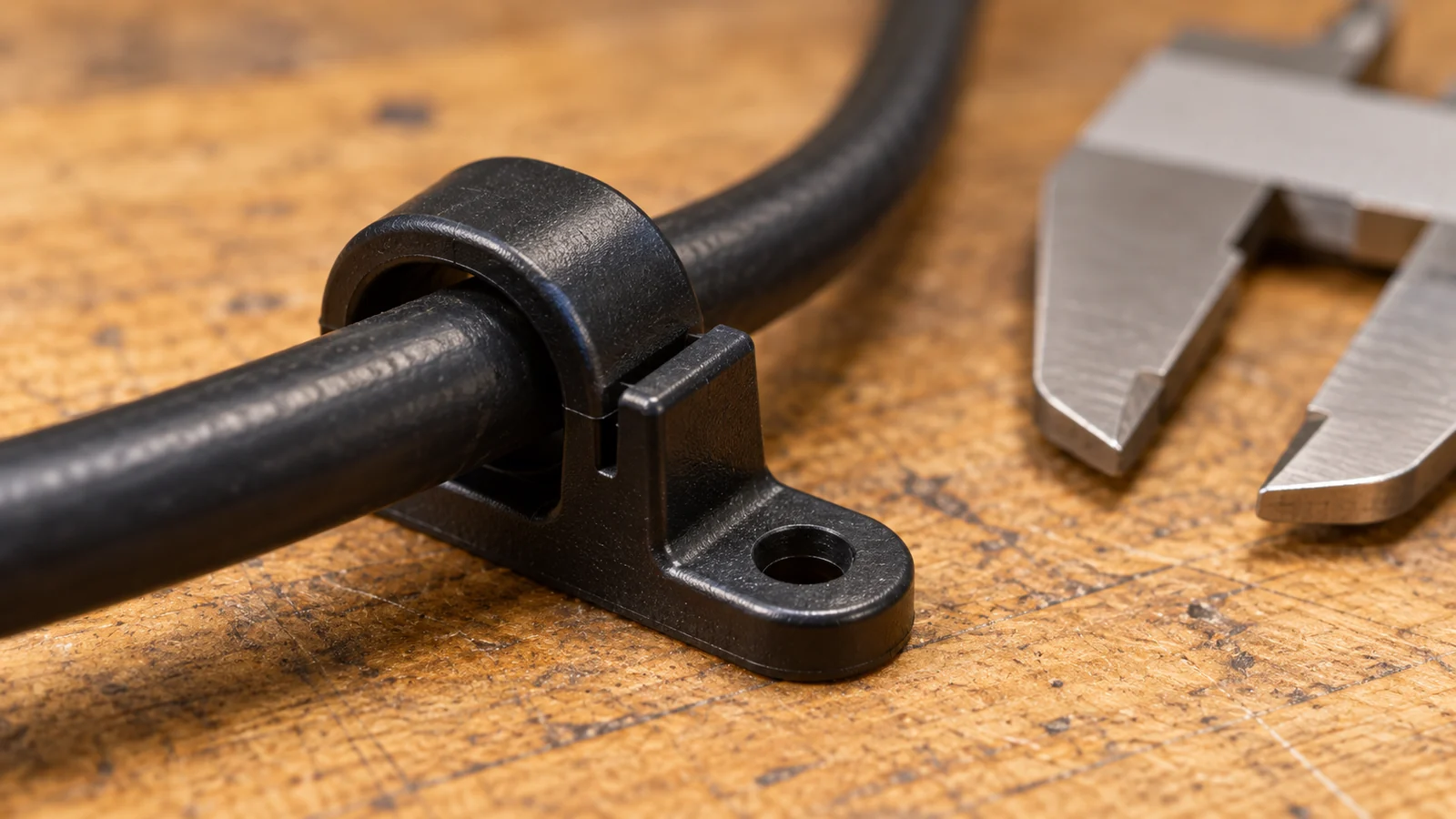 Molded clip holds cable without crushing