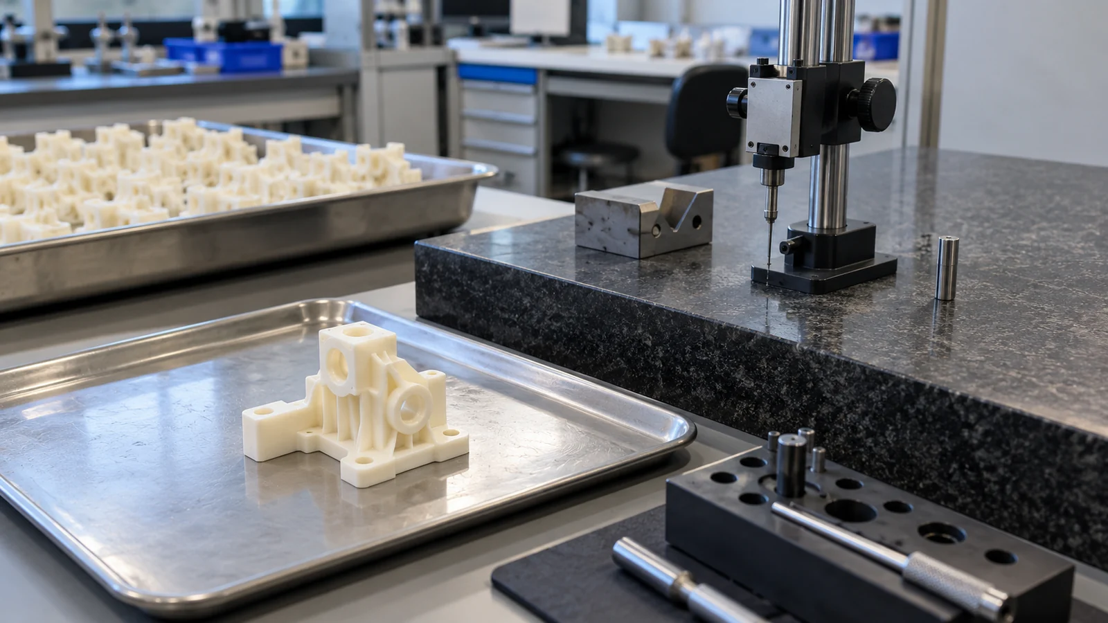 Molded precision part inspection setup