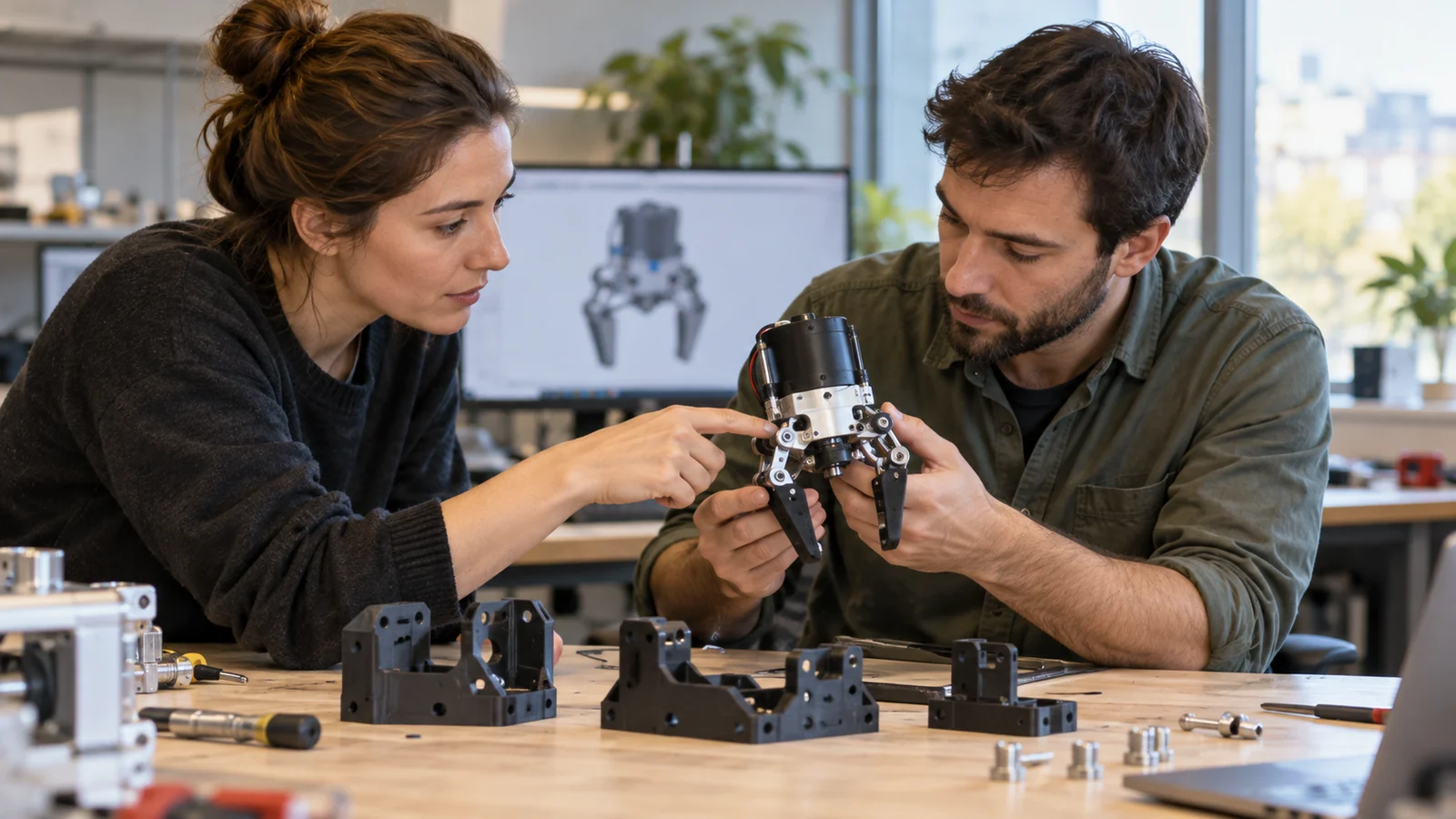 Engineer reviews molded robot tool