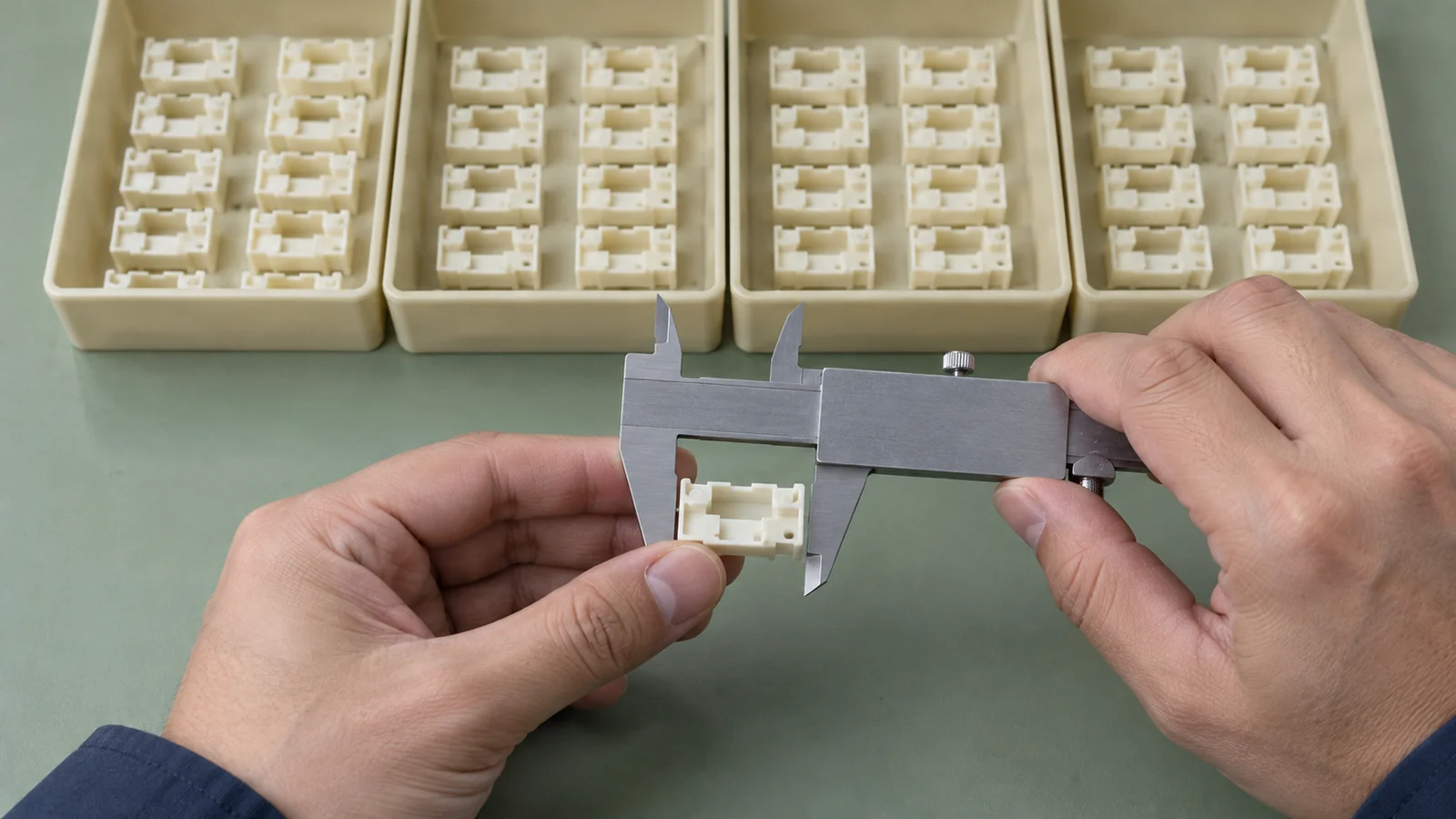 Technician checks cavity marked parts