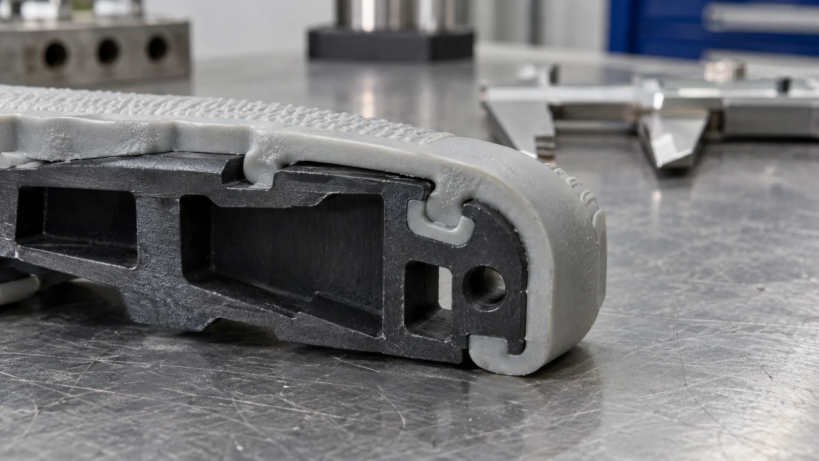 Overmold wraps rigid gripper substrate