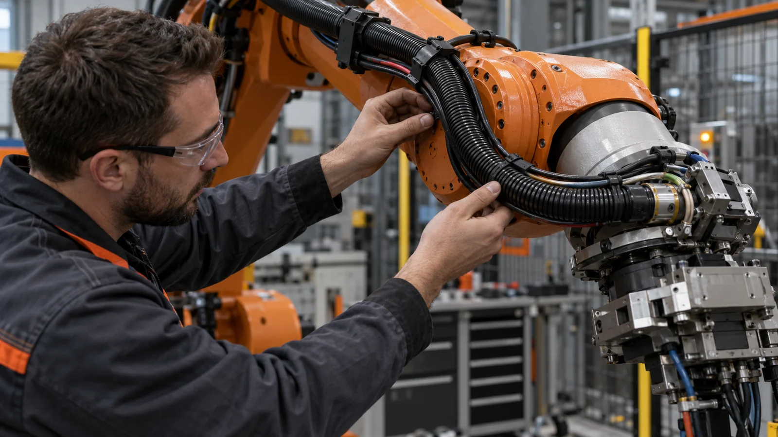 Cable flex zone follows robot motion