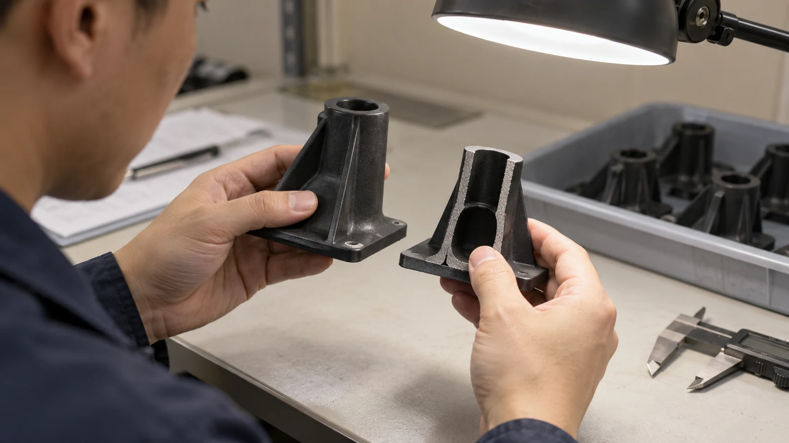 Technician inspects gas molded sections
